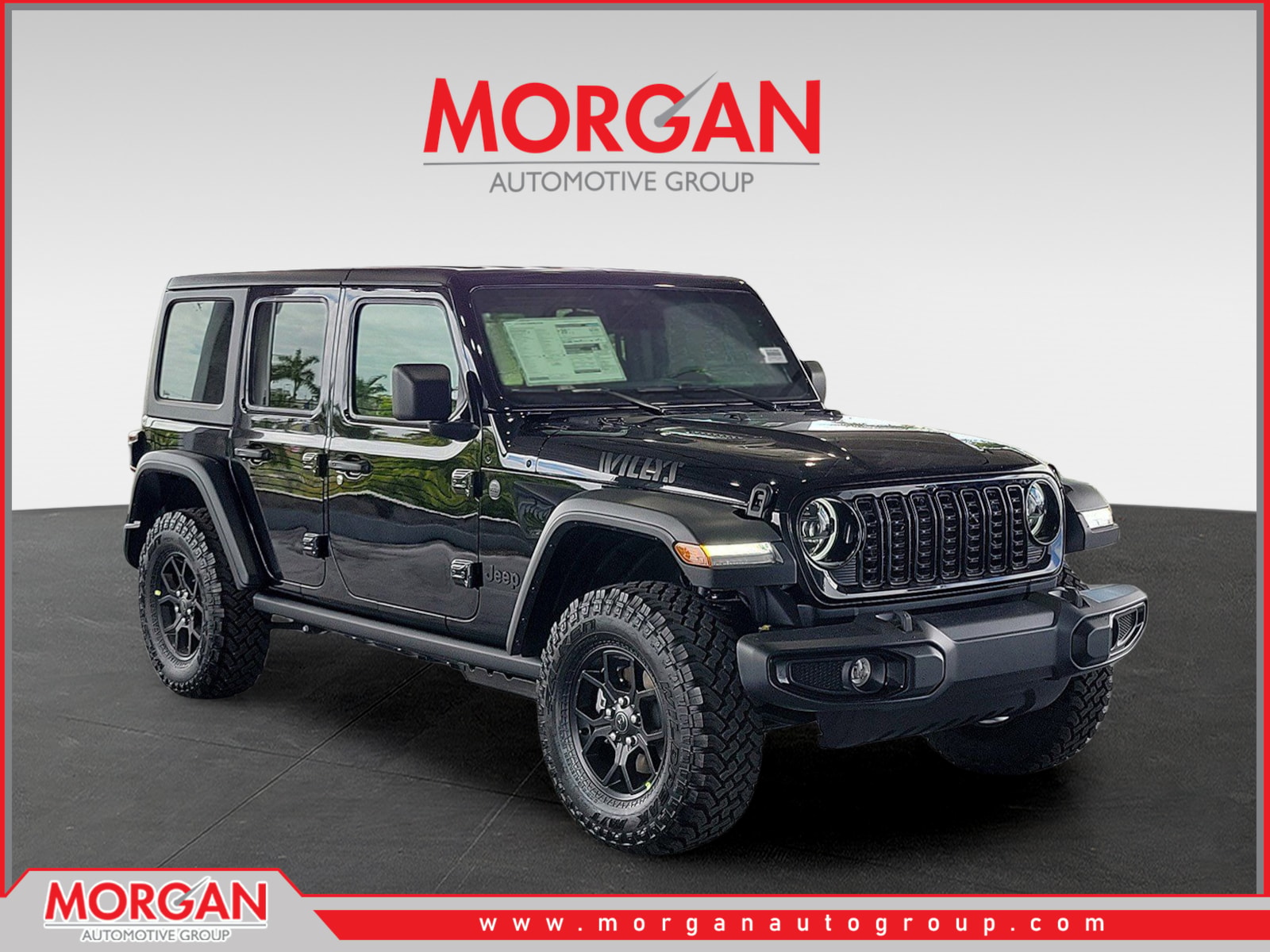 2026 Jeep Wrangler Willys in Black Clearcoat — front three-quarter view