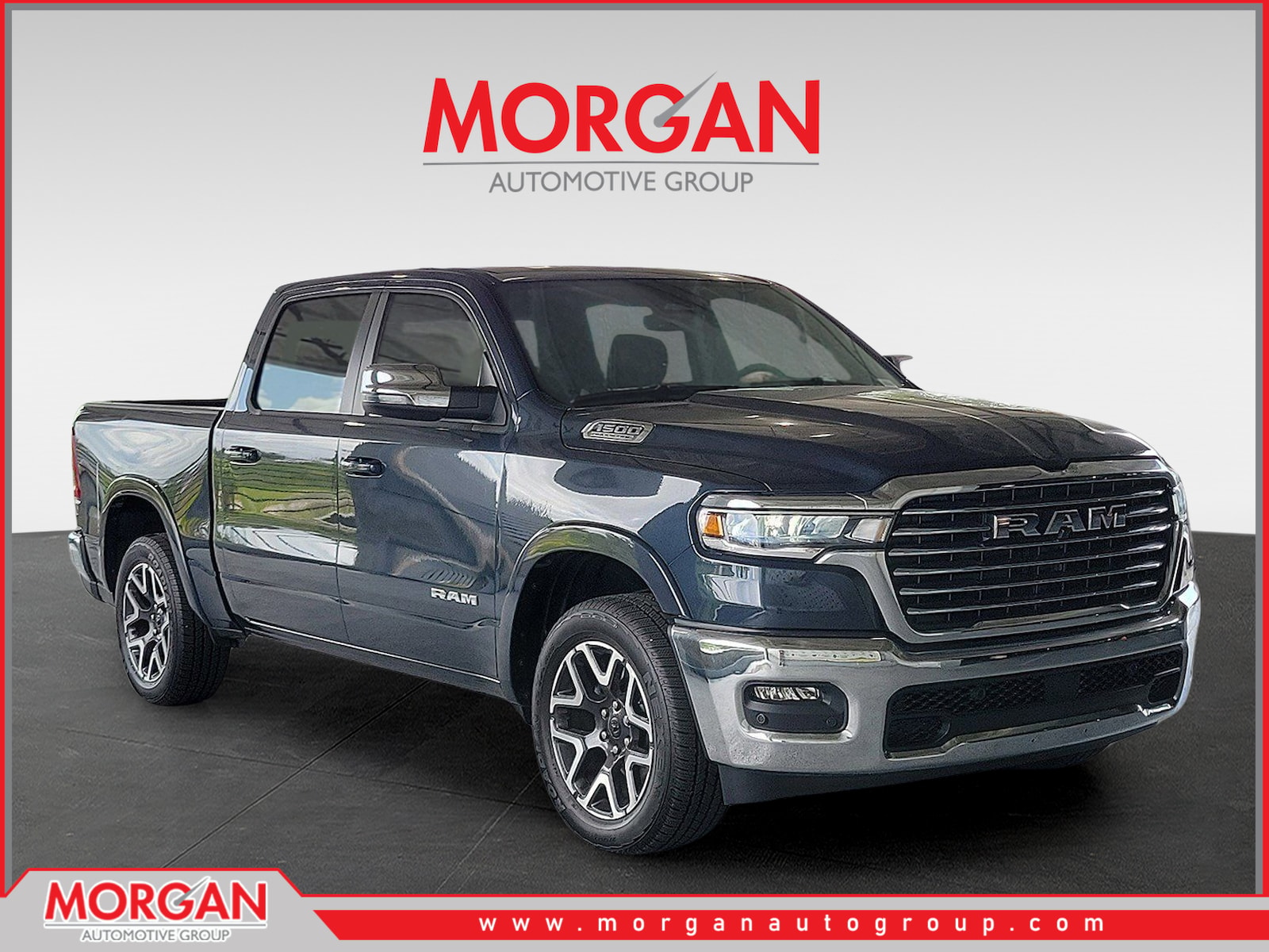 2026 Ram 1500 Laramie in Forged Blue Metallic — front three-quarter view