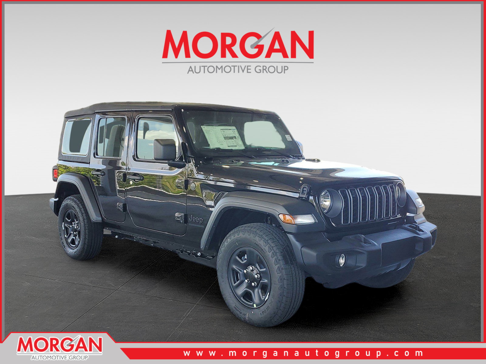 2026 Jeep Wrangler Sport in Black Clearcoat — front three-quarter view