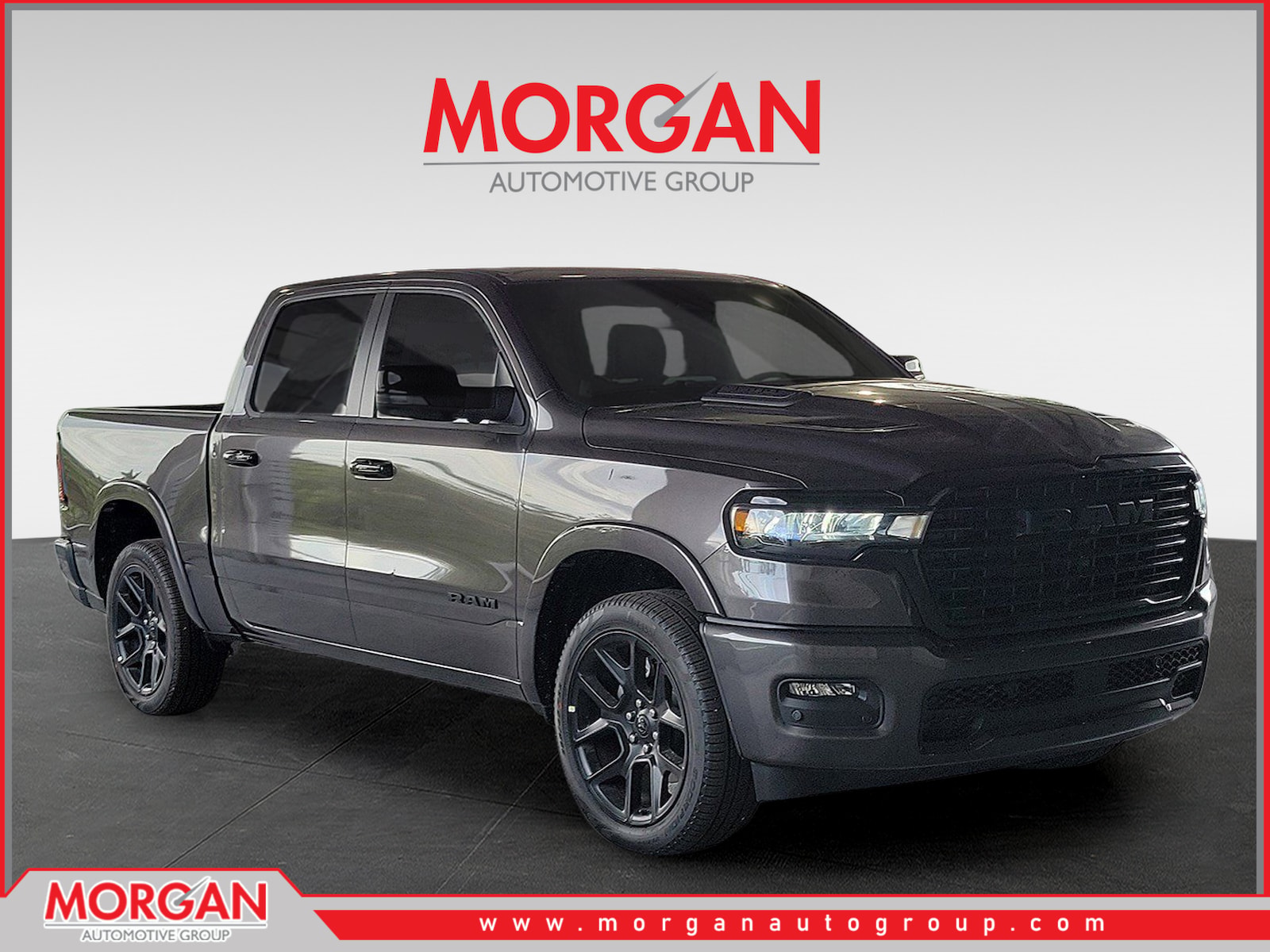 2026 Ram 1500 Laramie in Granite Crystal Metallic Clearcoat — front three-quarter view