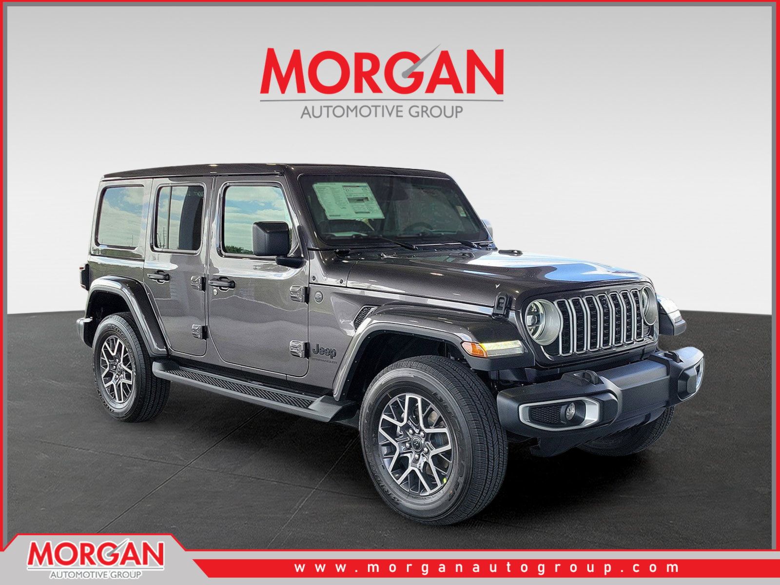 2026 Jeep Wrangler Sahara in Granite Crystal Metallic Clearcoat — front three-quarter view