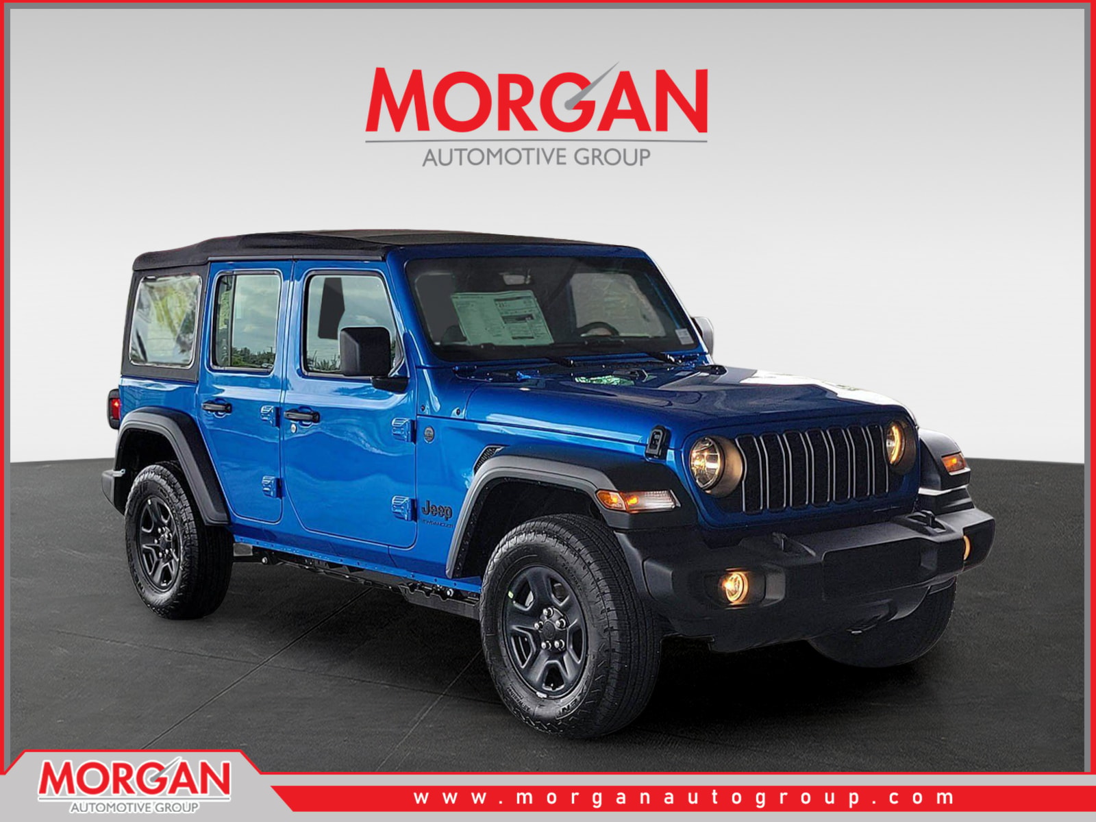 2026 Jeep Wrangler Sport in Hydro Blue Pearlcoat — front three-quarter view