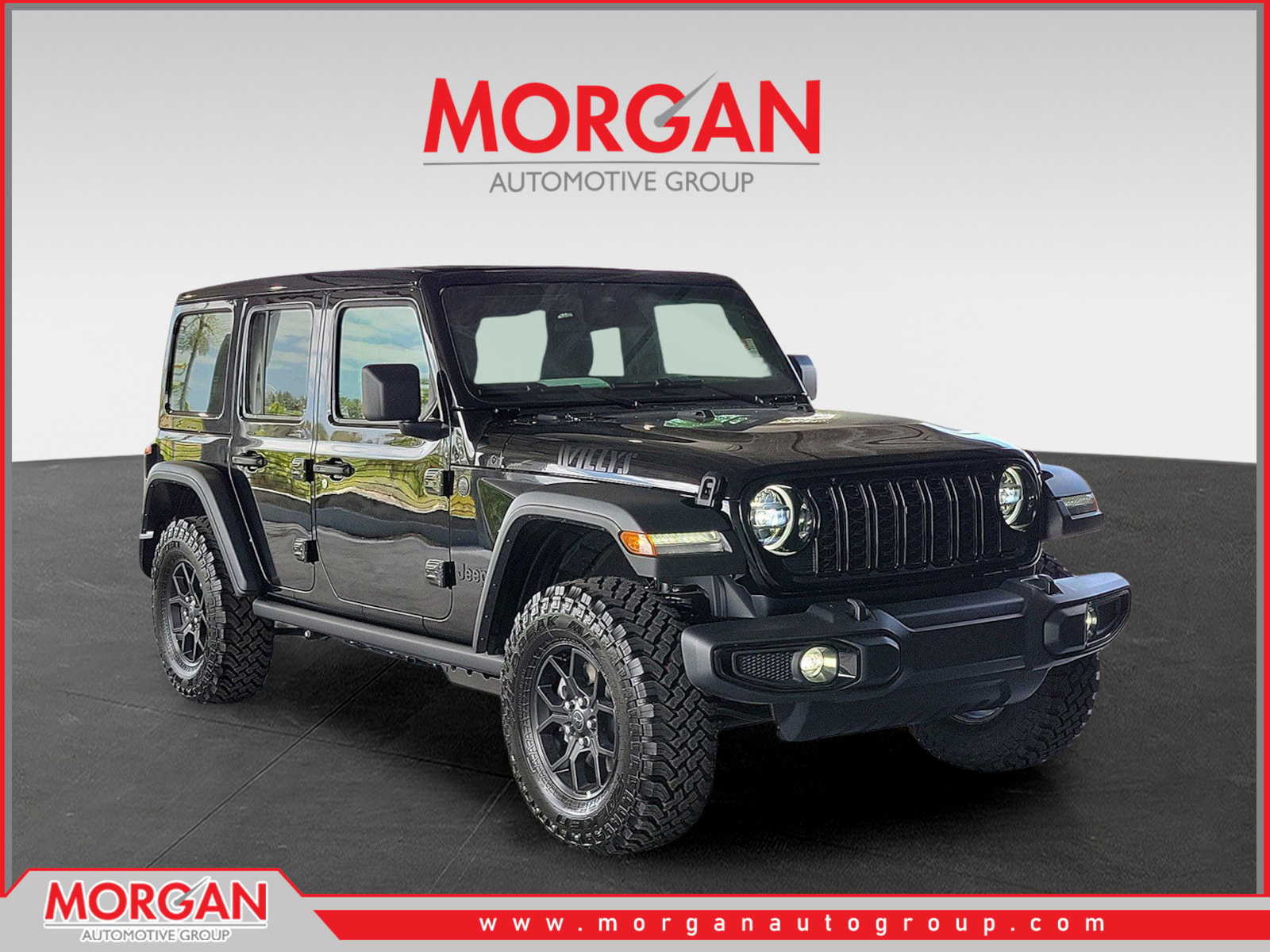 2026 Jeep Wrangler Willys in Black Clearcoat — front three-quarter view