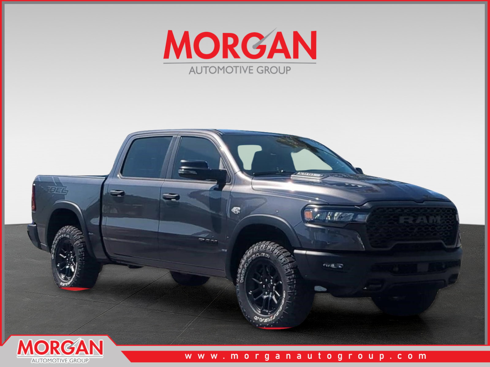2026 Ram 1500 Rebel in Gray — front three-quarter view