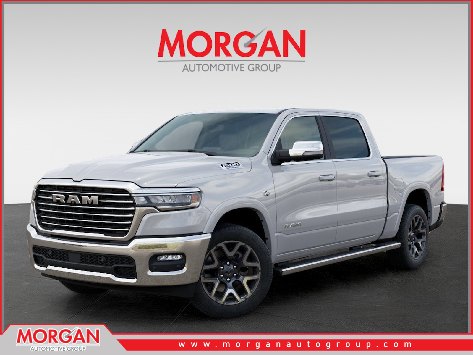 2026 Ram 1500 Laramie in White — front three-quarter view