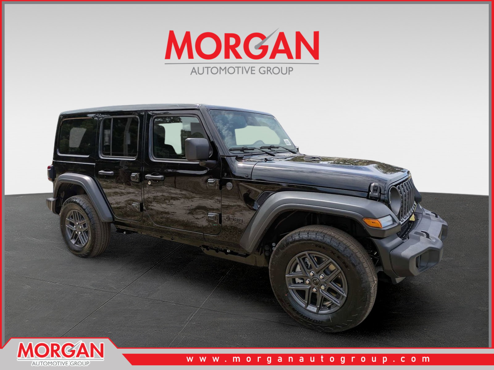 2026 Jeep Wrangler Sport S in Black — front three-quarter view