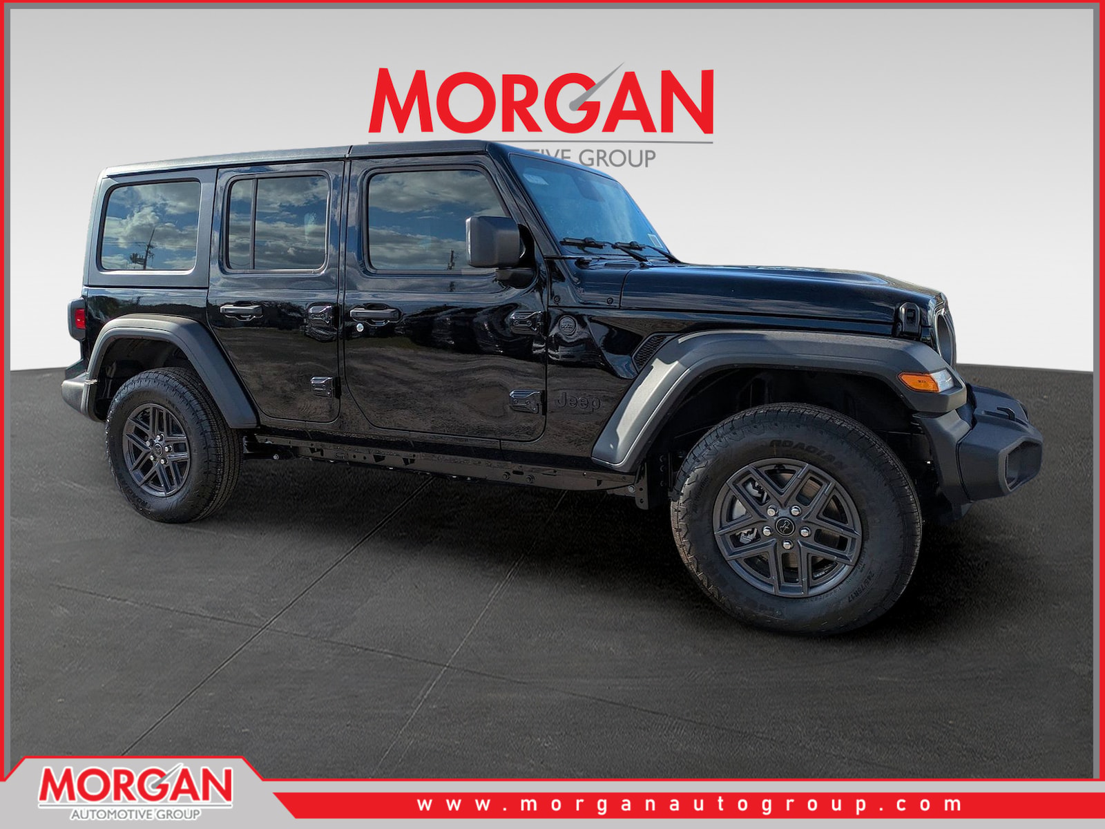 2026 Jeep Wrangler Sport S in Black — front three-quarter view