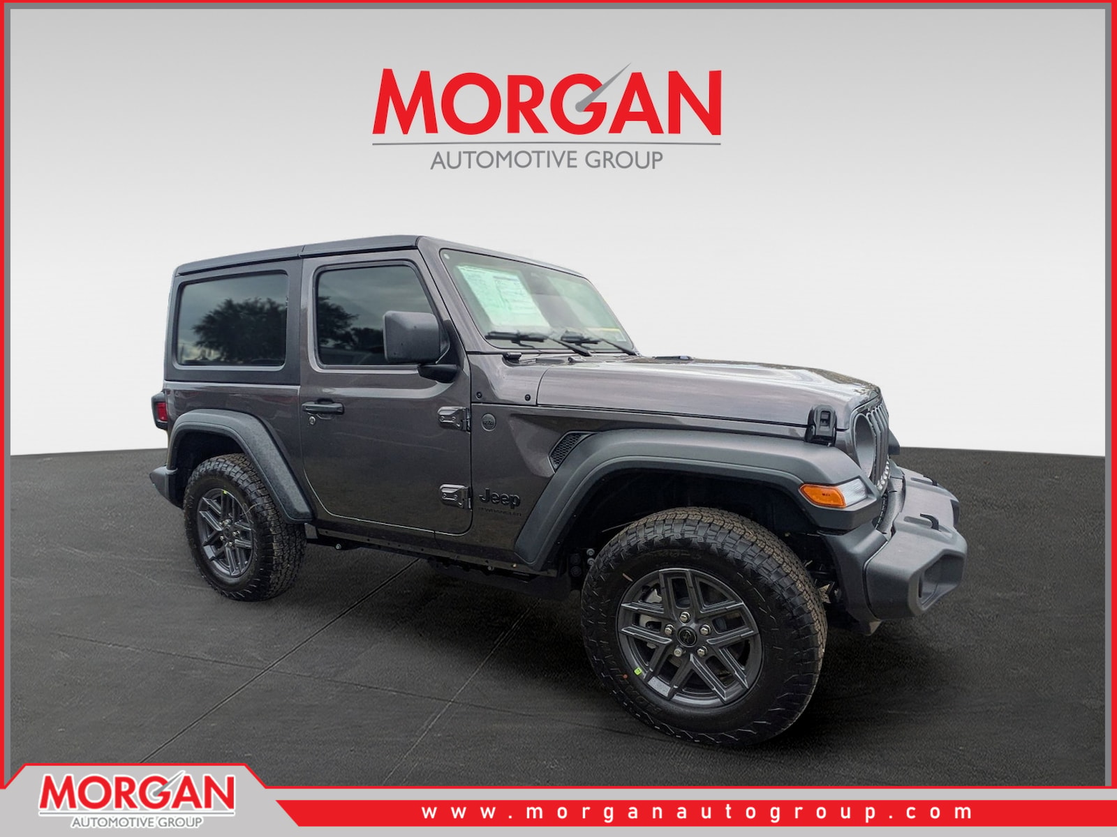2026 Jeep Wrangler Sport S in Gray — front three-quarter view