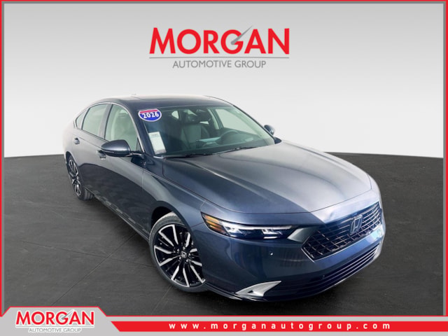 2026 Honda Accord Hybrid Touring in Gray — front three-quarter view
