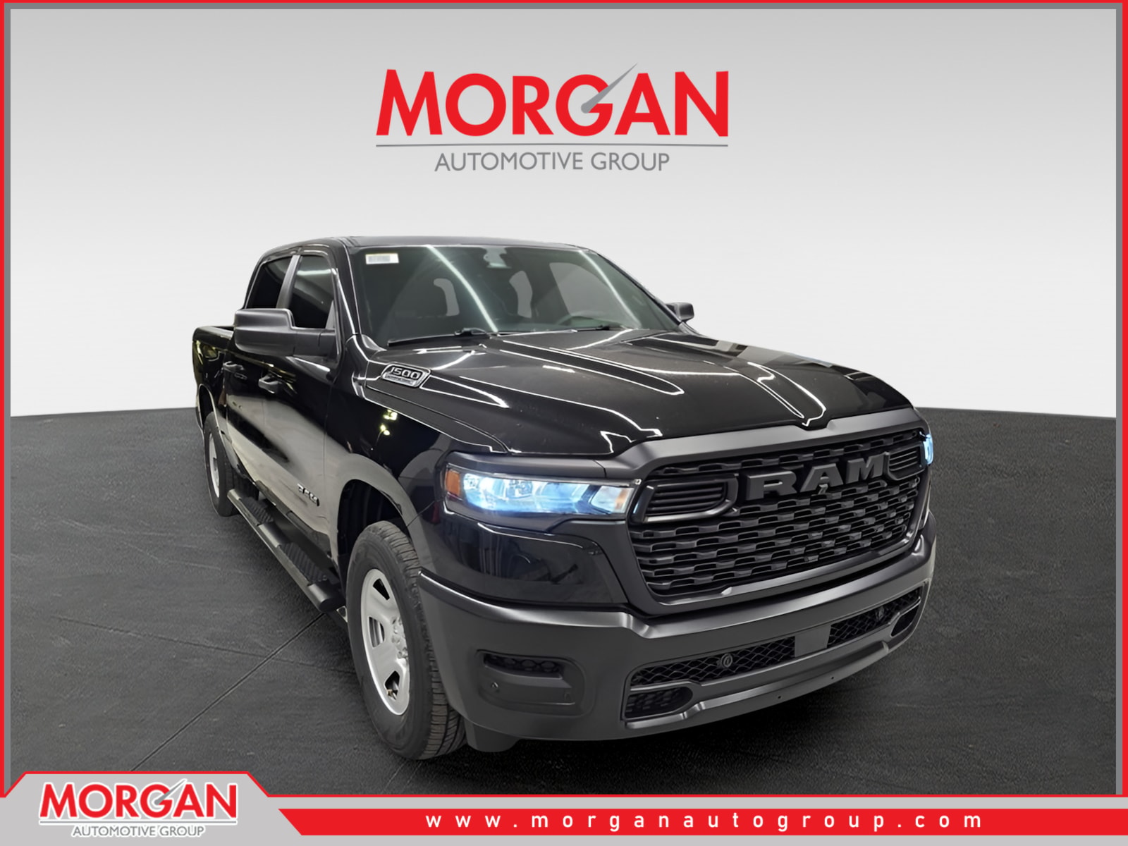2026 Ram 1500 Tradesman in Diamond Black Crystal Pearlcoat — front three-quarter view
