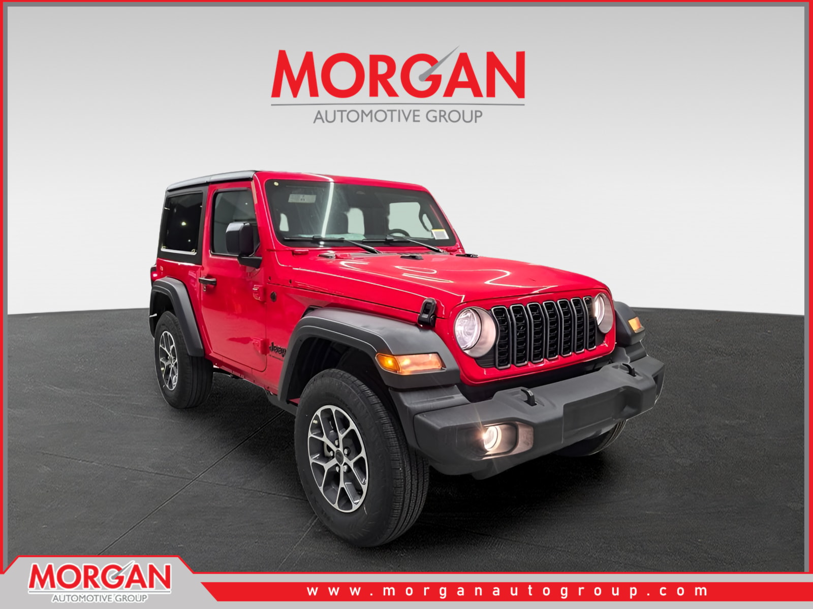 2026 Jeep Wrangler Sport S in Firecracker Red Clearcoat — front three-quarter view