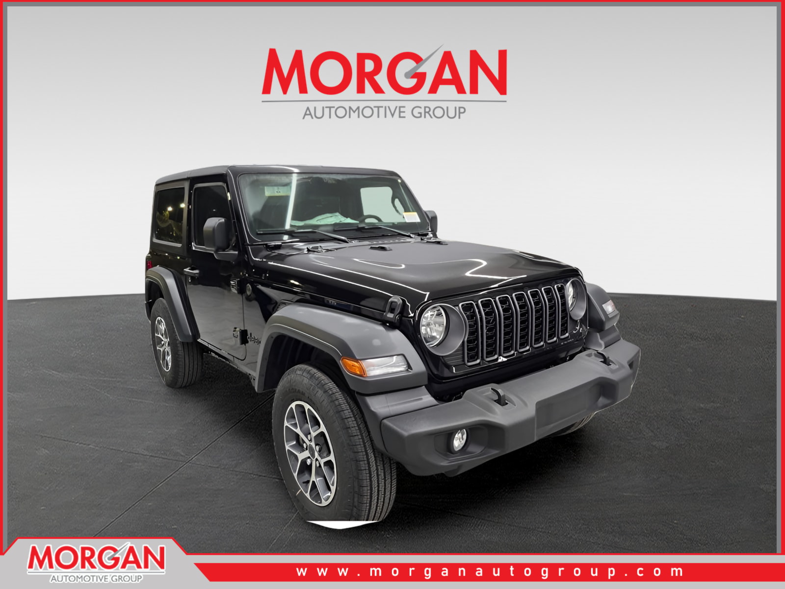 2026 Jeep Wrangler Sport S in Black Clearcoat — front three-quarter view