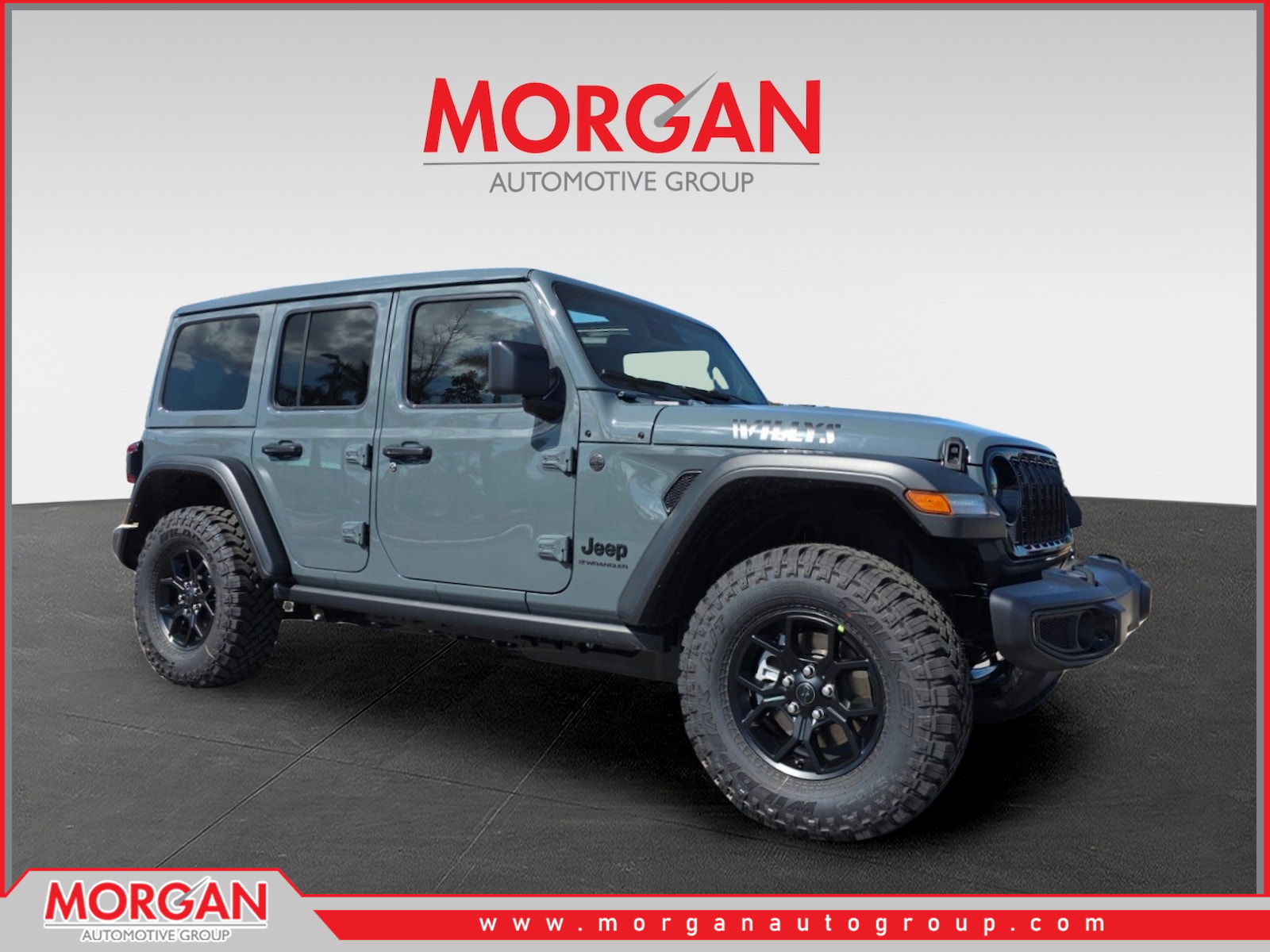 2026 Jeep Wrangler Willys in Gray — front three-quarter view