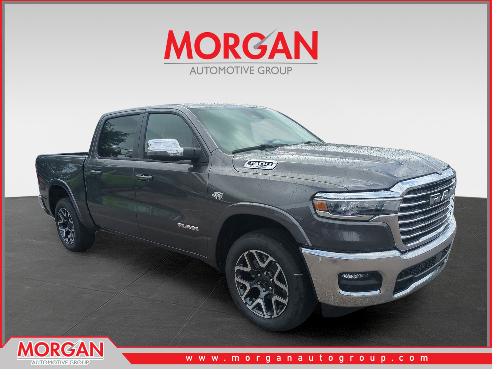 2026 Ram 1500 Laramie in Gray — front three-quarter view