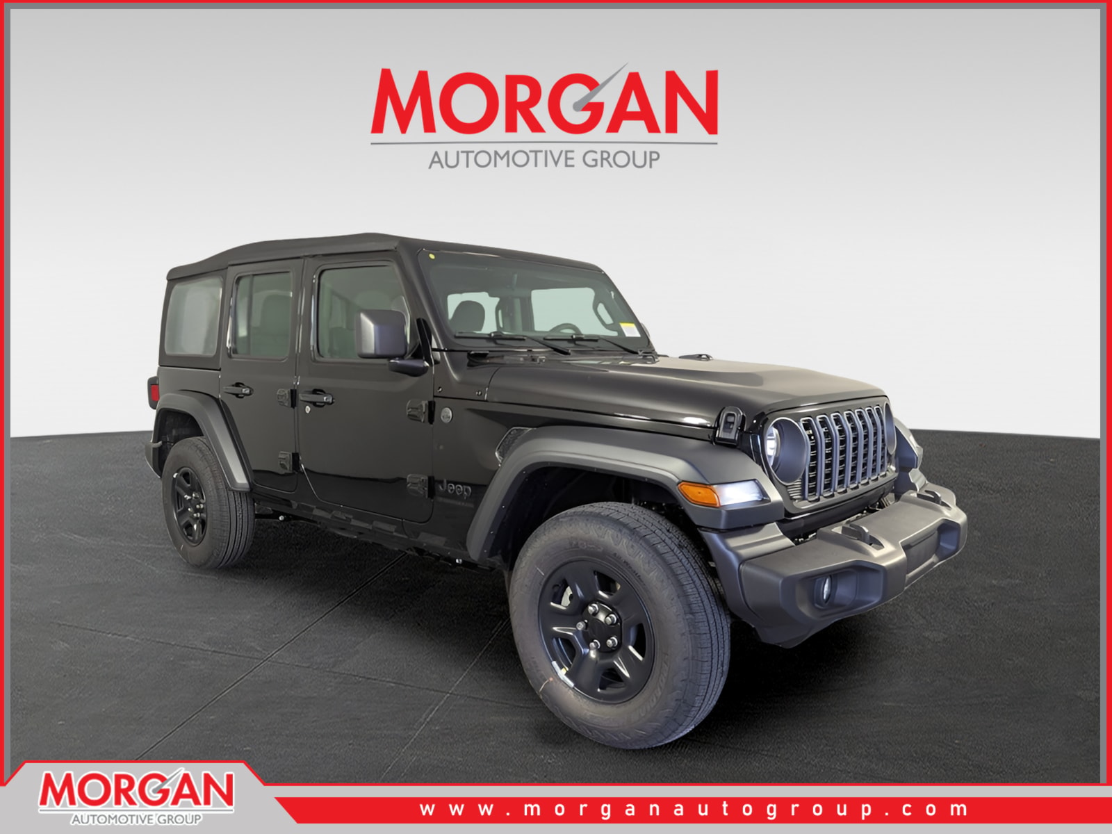 2026 Jeep Wrangler Sport in Black — front three-quarter view