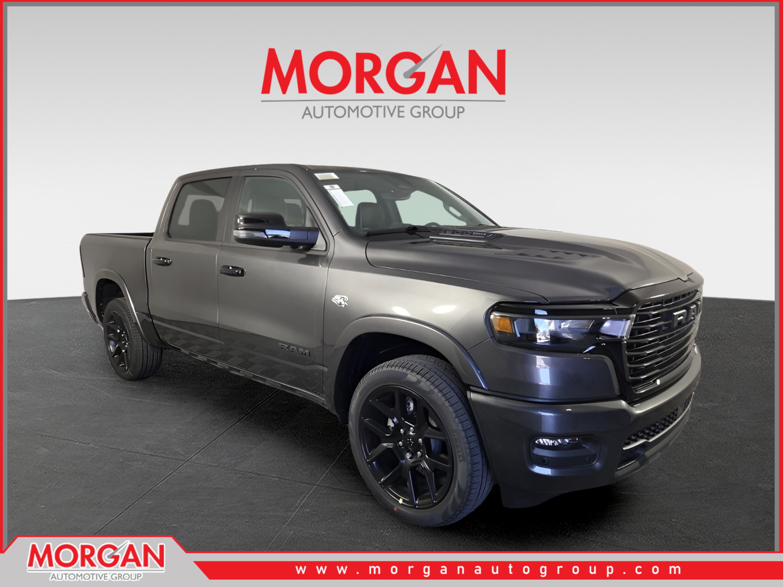 2026 Ram 1500 Laramie in Gray — front three-quarter view