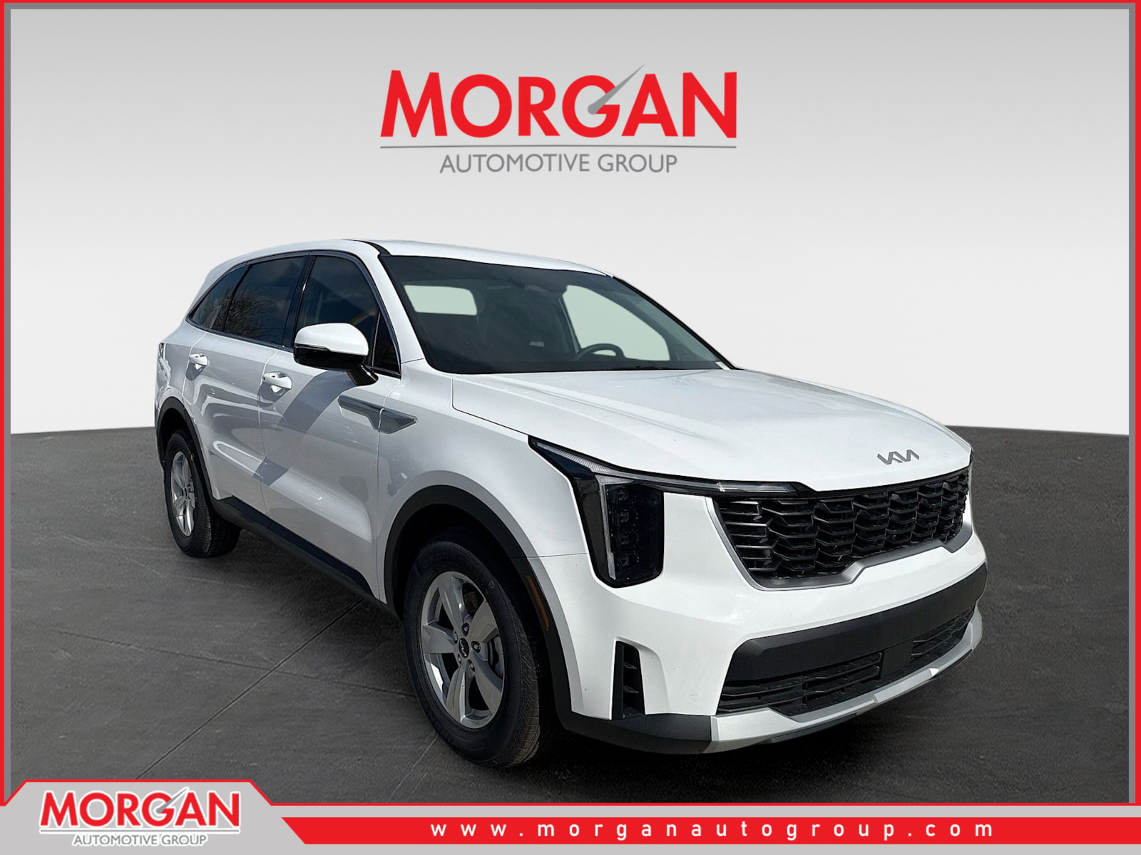 2026 Kia Sorento LX in Glacial White Pearl — front three-quarter view
