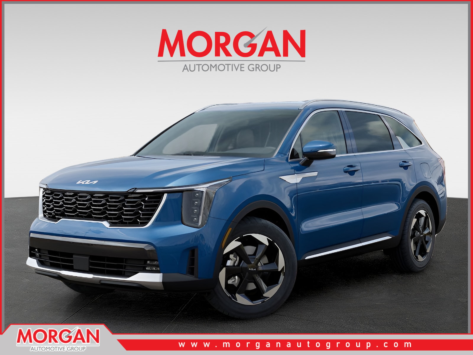 2026 Kia Sorento Hybrid EX in Mineral Blue — front three-quarter view