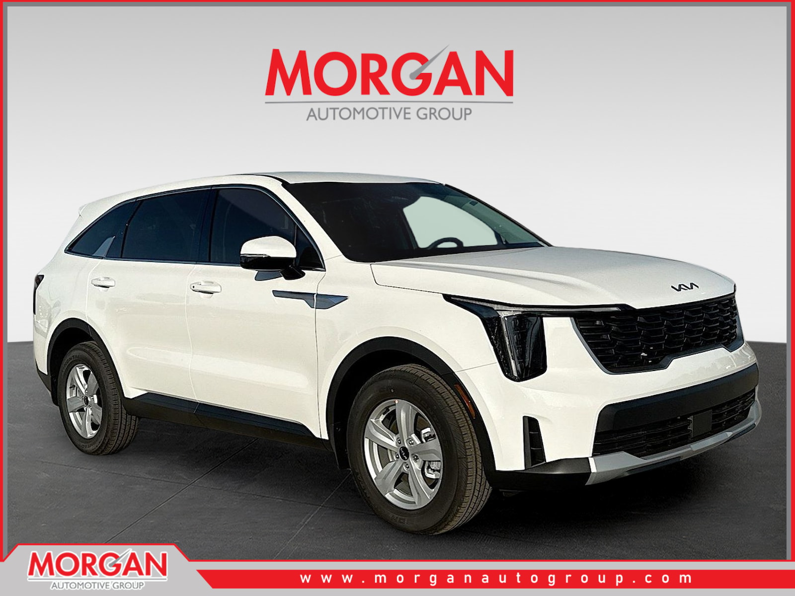 2026 Kia Sorento LX in Glacial White Pearl — front three-quarter view