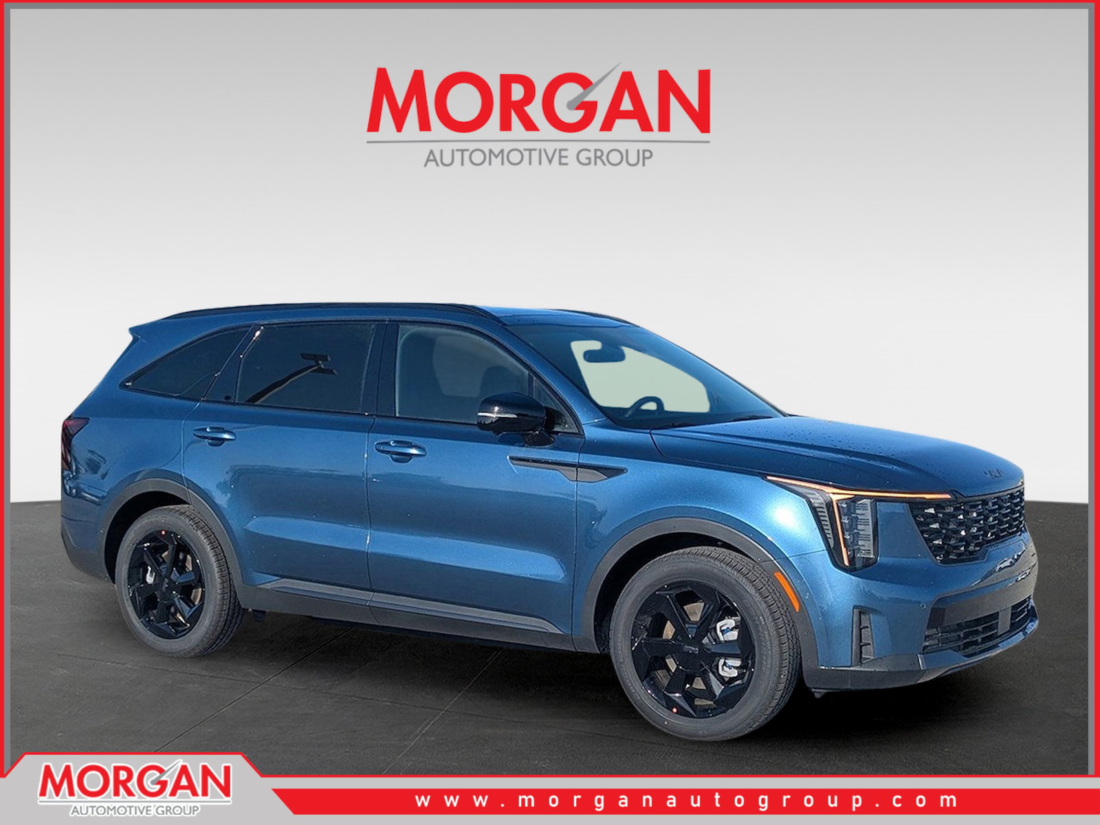 2026 Kia Sorento Hybrid X-Line SX Prestige in Mineral Blue — front three-quarter view