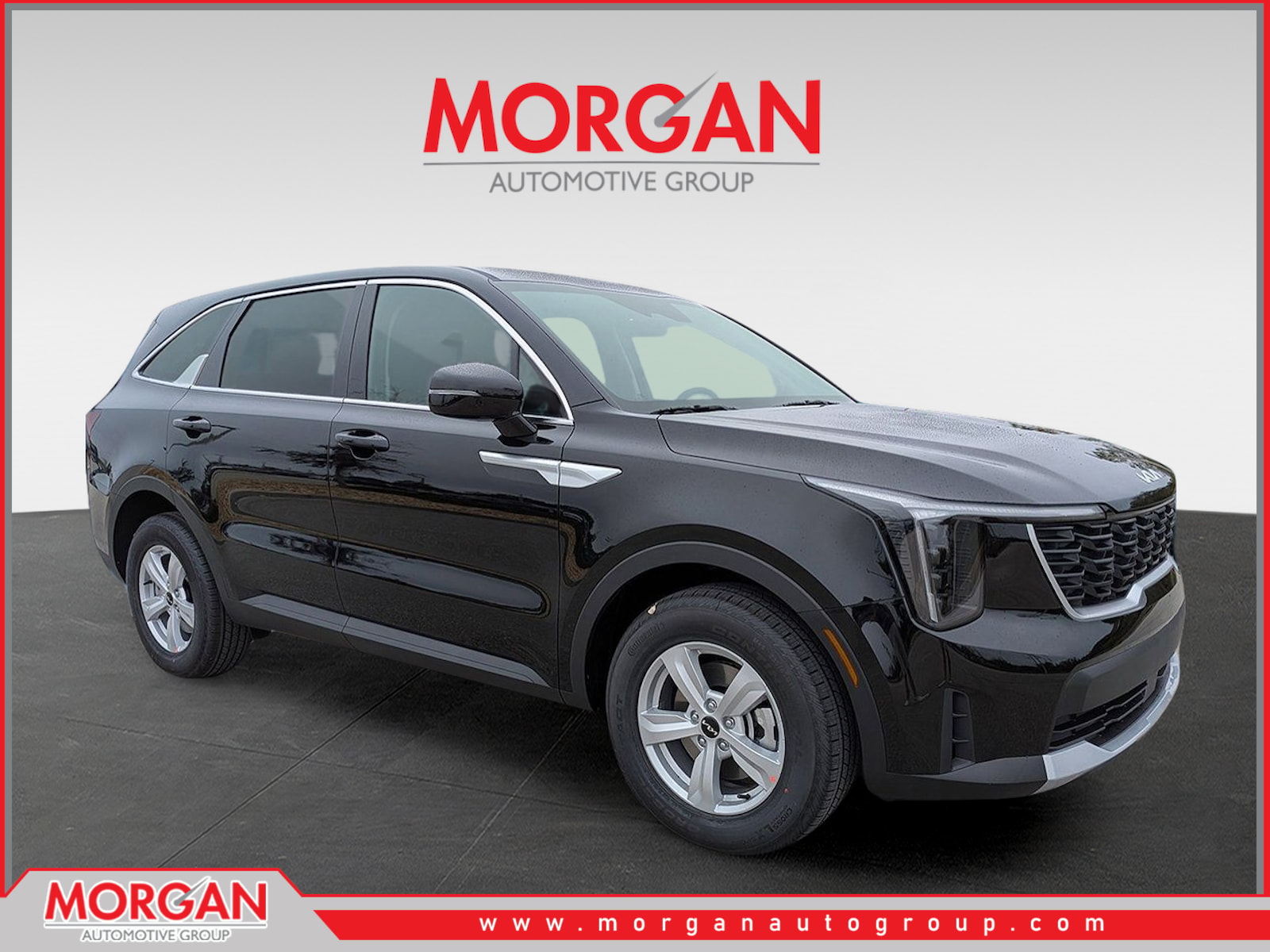 2026 Kia Sorento LX in Ebony Black — front three-quarter view