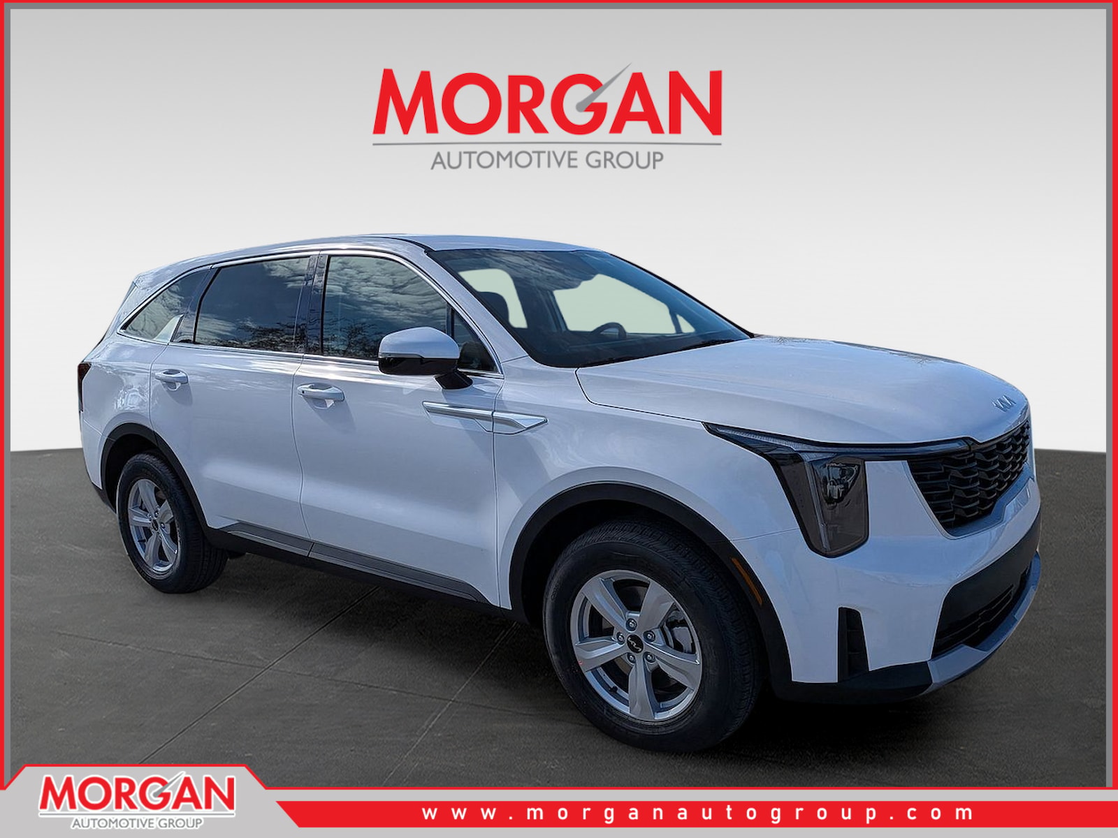 2026 Kia Sorento LX in Glacial White Pearl — front three-quarter view